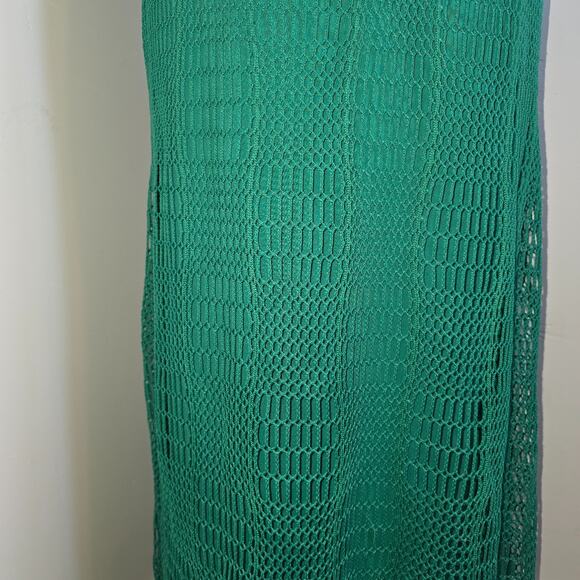 Zara Crochet Knit Maxi Dress Green Sleeveless Bohemian Beach Cover Up Medium - Picture 6 of 8